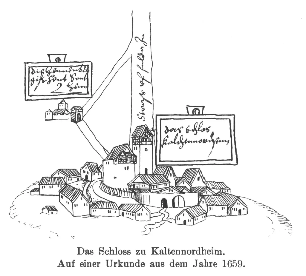 Drawing of the Merlinsburg castle in Kaltennordheim.