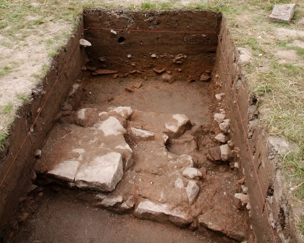 Teil der Westmauer des Wohnturms (freigelegt während der archäologischen Ausgrabung 2008)