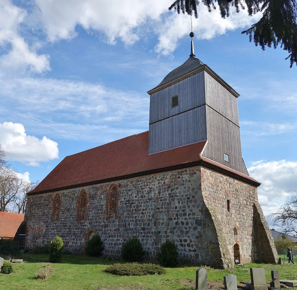 North-western view of the church in Golm , Zichow municipality , Uckermark district, Brandenburg state, Germany.