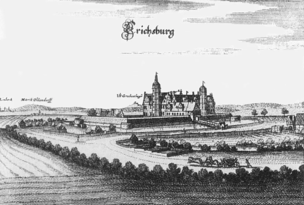 The Erichsburg castle near Dassel in Germany. Copperplate engraving by Matthäus Merian around 1650.