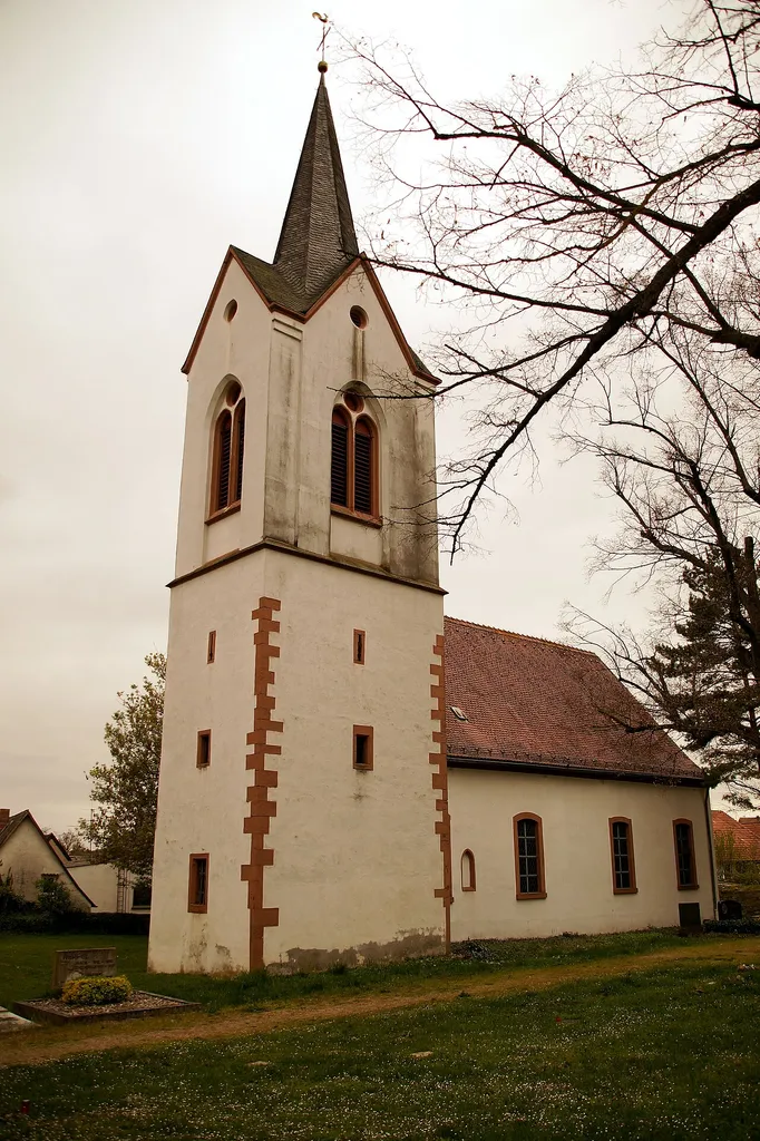 View of the Protestant church in Kriegsheim, Monsheim, Rhineland-Palatinate, from the north east