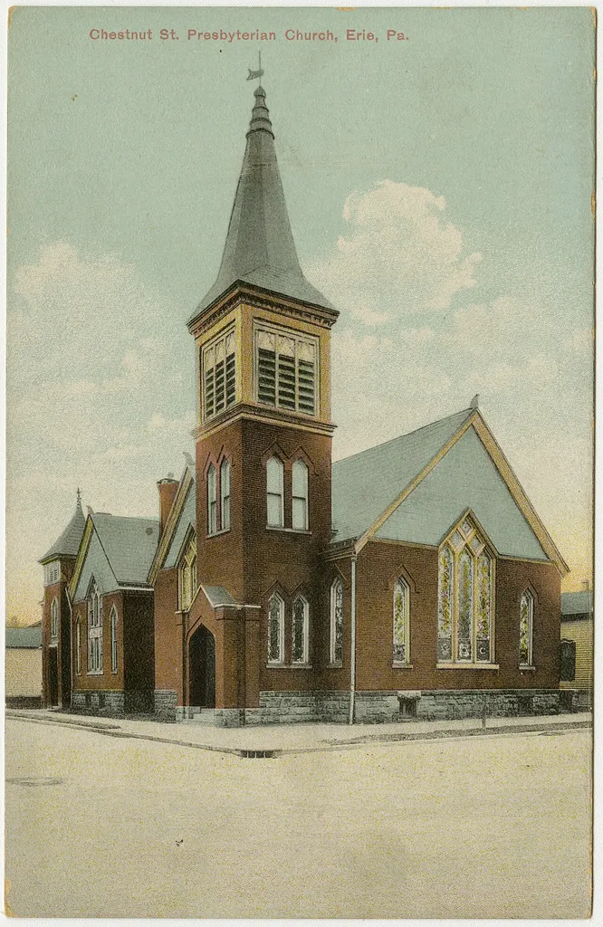 Chestnut Street Presbyterian Church in Erie, Pennsylvania from a pre-1923 postcard From RG 428, Postcard Collection, Presbyterian Historical Society, Philadelphia, Pennsylvania.