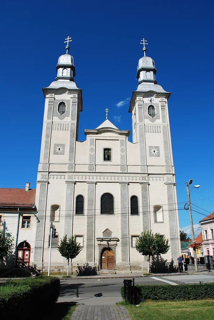 Front view of the Franciscan Church in Odorheiu Secuiesc, Romania
