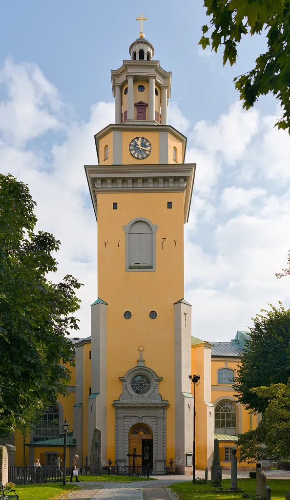 Main tower of the church Maria Magdalena in Södermalm, Stockholm, seen from the West.