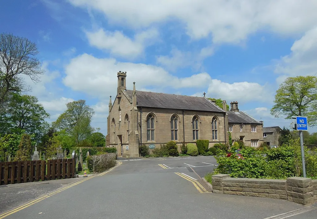 Roman Catholic church and presbytery of St Mary, Osbaldeston, Lancashire, seen from the south
