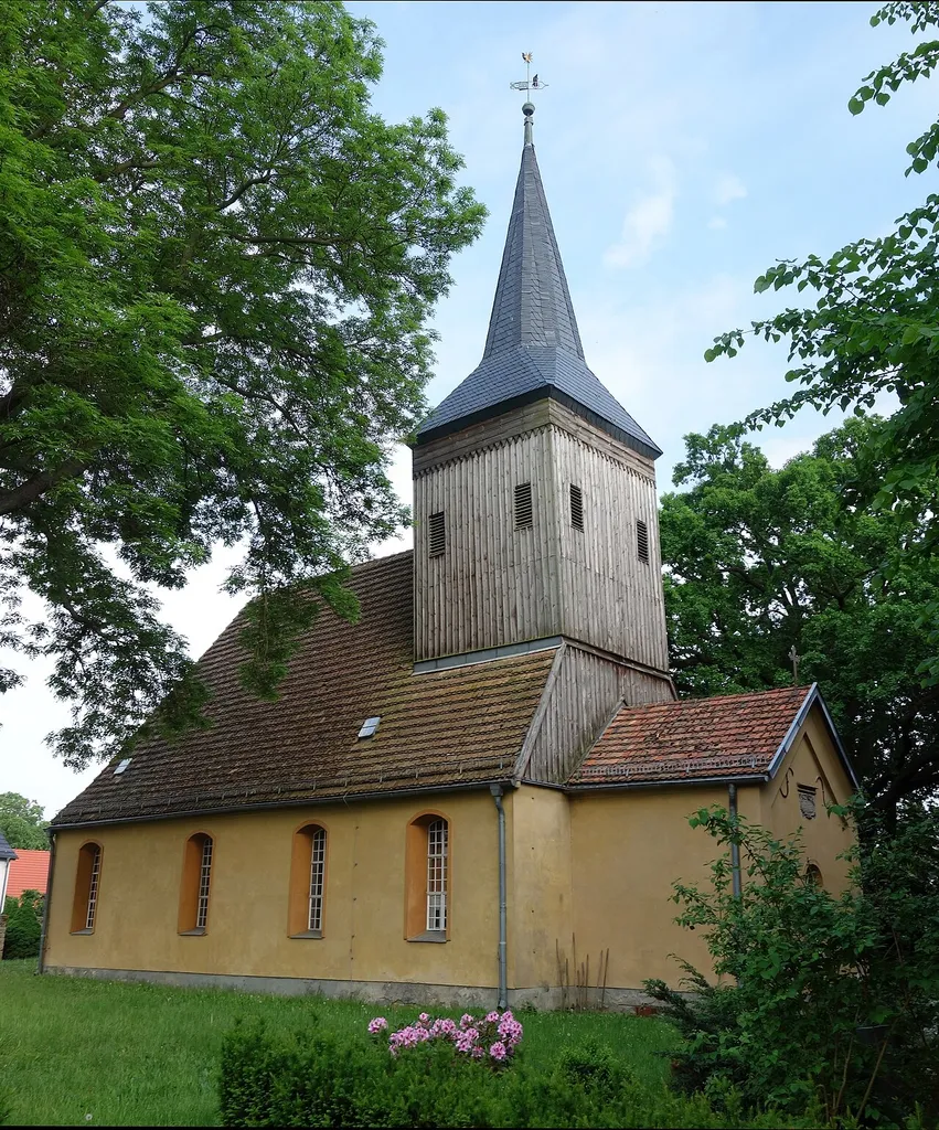 North-western view of church in Satzkorn, Potsdam municipality, Havelland district, Brandenburg state, Germany
