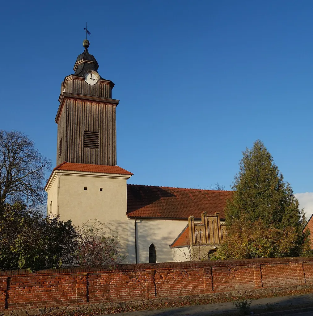 South-south-eastern view of church in Basdorf, Wandlitz municipality, Barnim district, Brandenburg state, Germany
