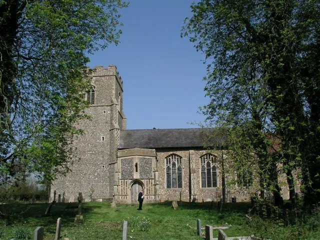 St Andrew's parish church, Wickham Skeith, Suffolk, seen from south-southeast