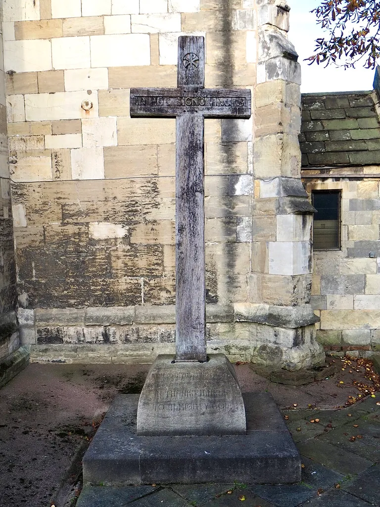 War Memorial in St Cuthbert's Churchyard, Peasholme Green, York. Also known as ‘Constantine’s Cross’. Designed by W H Wood and unveiled on 22 January 1921. Grade II listed.