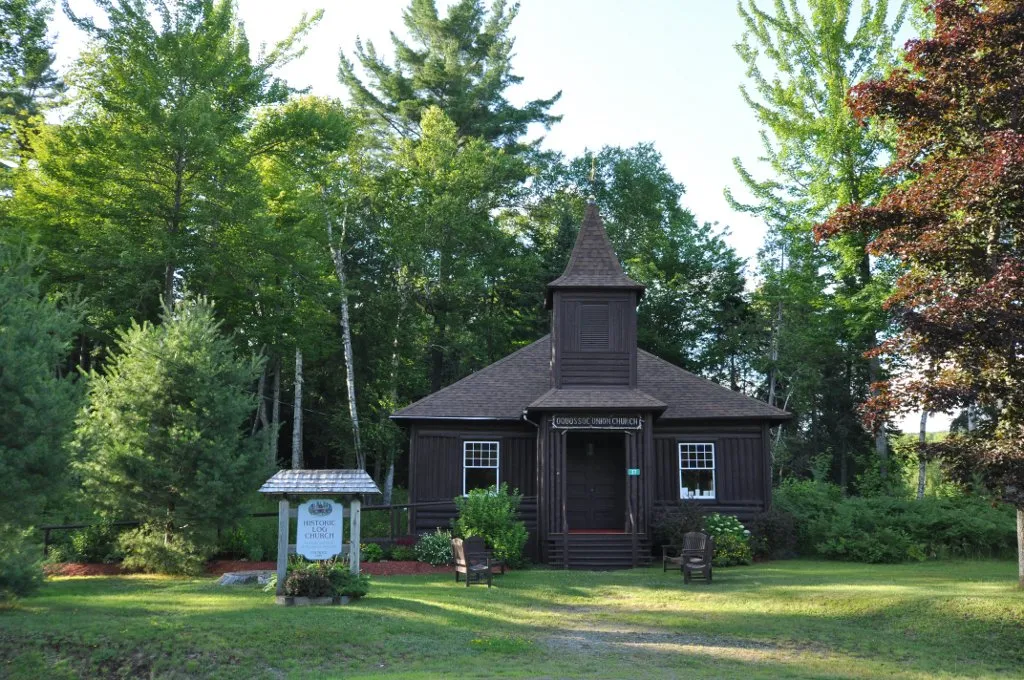 Oquossoc Log Church, Rangeley, Maine.