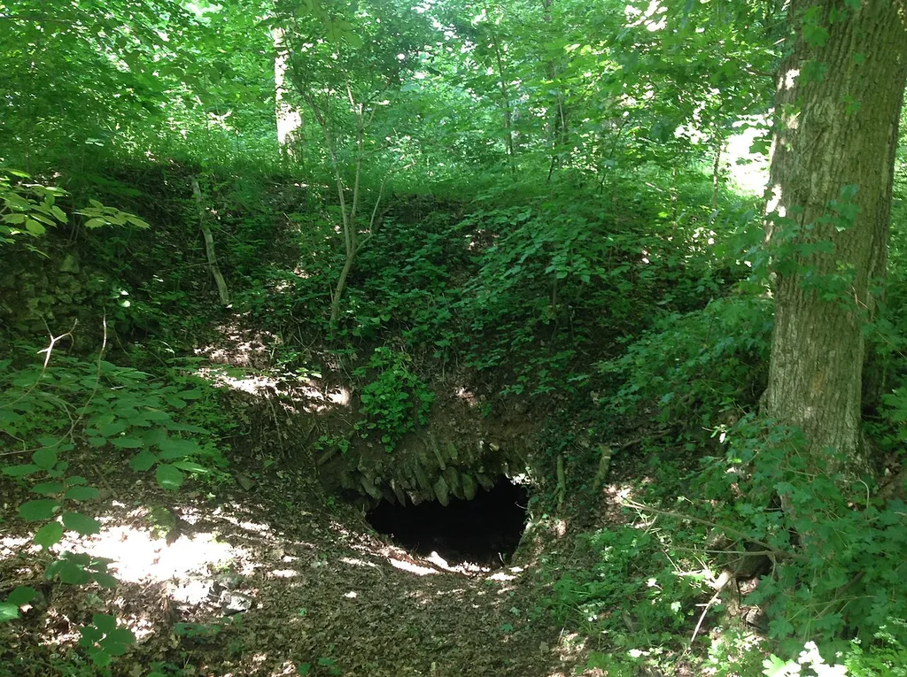 Ruins of Castle Warnsberg with opening to partially collapsed cellar.