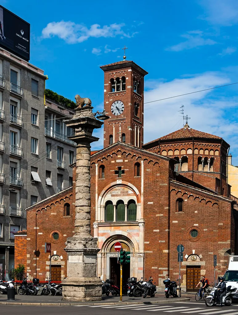 San Babila, Milan, from across the eponymous piazza in the afternoon
