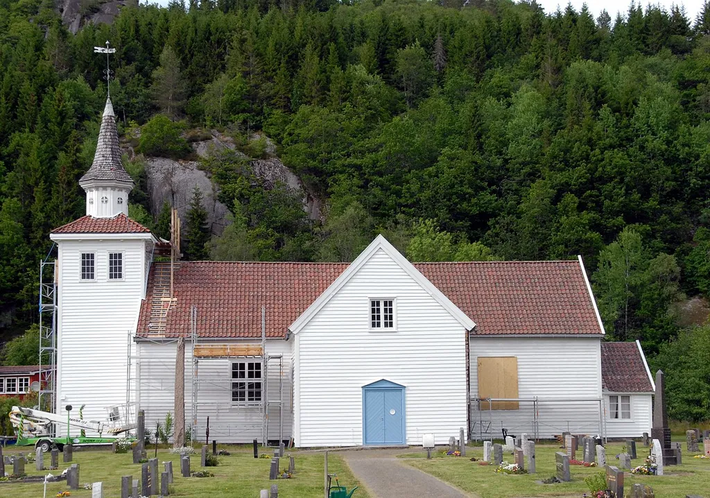 Austad_kirke This is a photo of a monument in Norway, number: 83820 in the Norwegian Directorate for Cultural Heritage database.