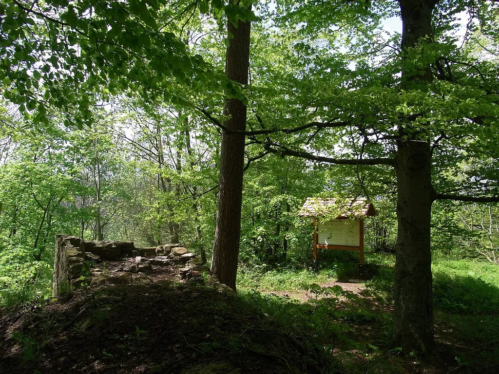 Burgruine Ror: Schildmauer und Hinweistafel