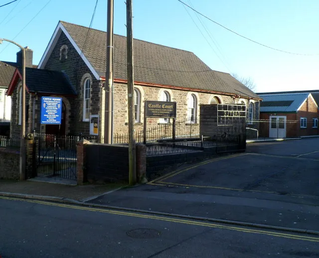 Castle Square United Reformed Church, Treforest. Located in Castle Street, on the west bank of the River Taff. The church dates from 1905. Before 1972 it was an English Congregational chapel, and a daughter church of Ebenezer Welsh Congregational chapel, Rhydyfelin. On the right is the entrance to Castle Court Funeral Home and Chapel of Rest.