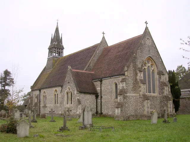 Christ Church, Colbury, New Forest. The village of Colbuy is scattered around the church and memorial Hall which is just off Hunters Hill, and it is believed the name stemmed from the 13th century when land was given to the monks at Beaulieu Abbey to construct a chapel at Colbury. The church was built in 1870 by Frank Ibbotson. Information from http://www.southernlife.org.uk/ashurst.htm