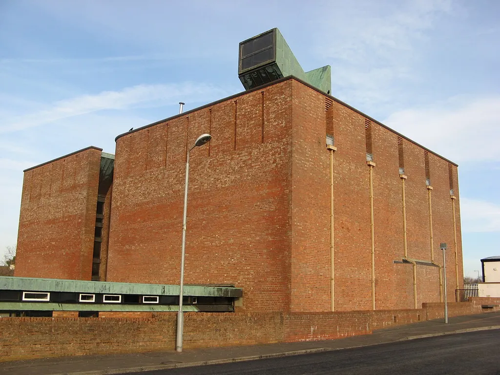 St Bride's Catholic Church, East Kilbride. Designed by Gillespie, Kidd &amp; Coia in 1962-63. View from south-west.