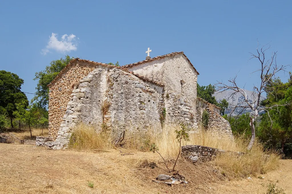 The medieval church, probably 14th century, located near Loutsa, Euboea.