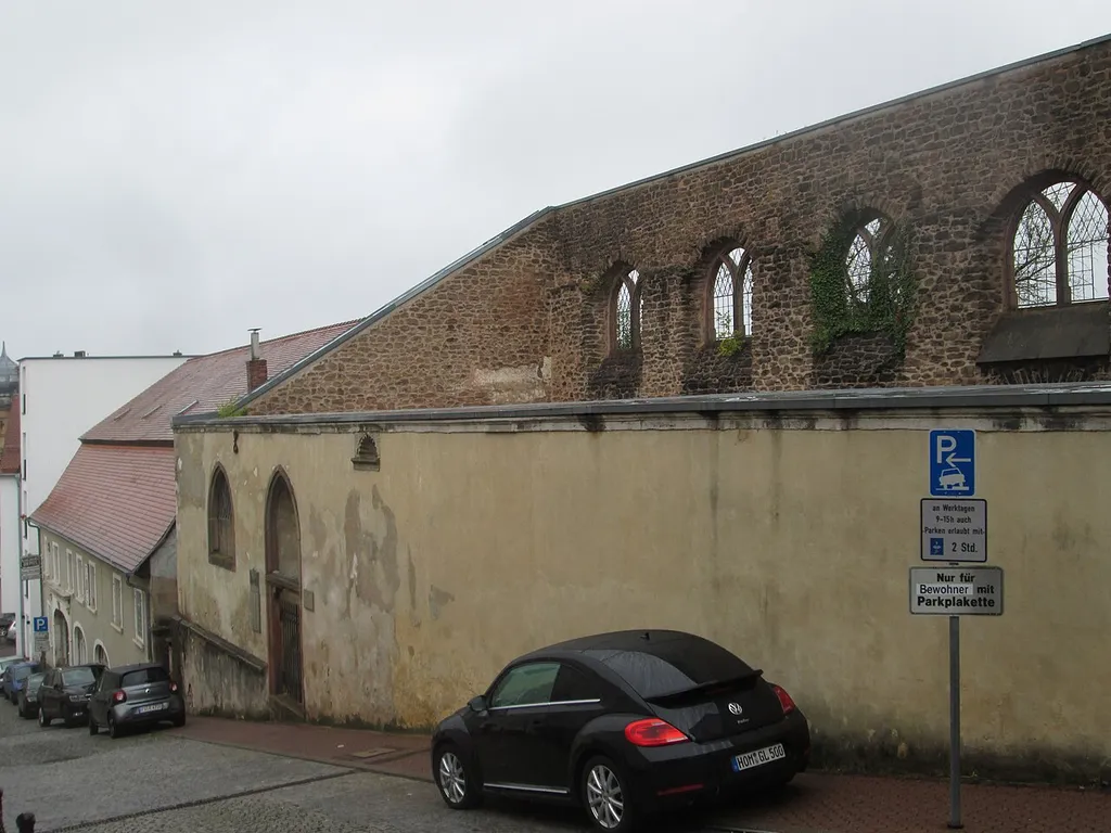 Ruine der ehem. Synagoge in Homburg, erbaut 1699 als Klosterkirche der Franziskaner im Stil der Nachgotik, seit 1860 Synagoge