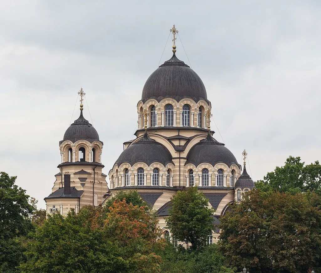 The domes Orthodox Church of Revelation of the Holy Mother of God in Vilnius, Lithuania.