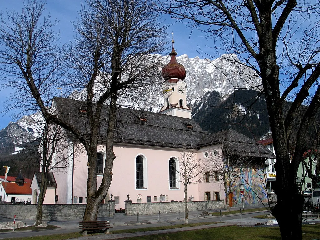 Ehrwald, Parish Church of the Visitation from south west (Kirchplatz).