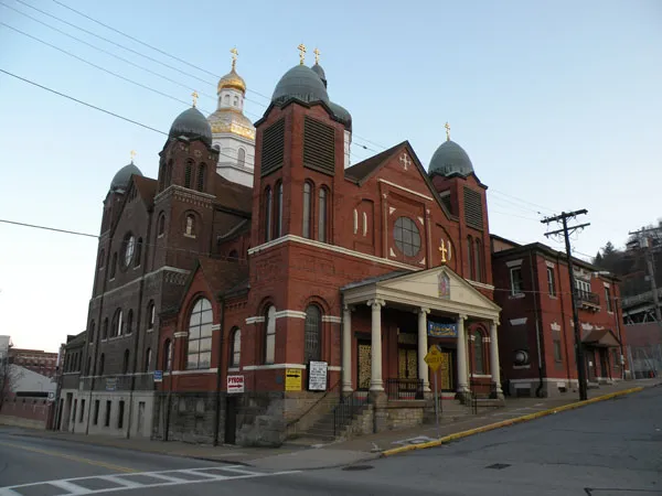 Picture of St. John the Baptist Ukrainian Catholic Church, located at 109 South Carson Street in the South Side Flats neighborhood of Pittsburgh, Pennsylvania, on November 22, 2009. The church was built in 1895, and is listed on the National Register of Historic Places.