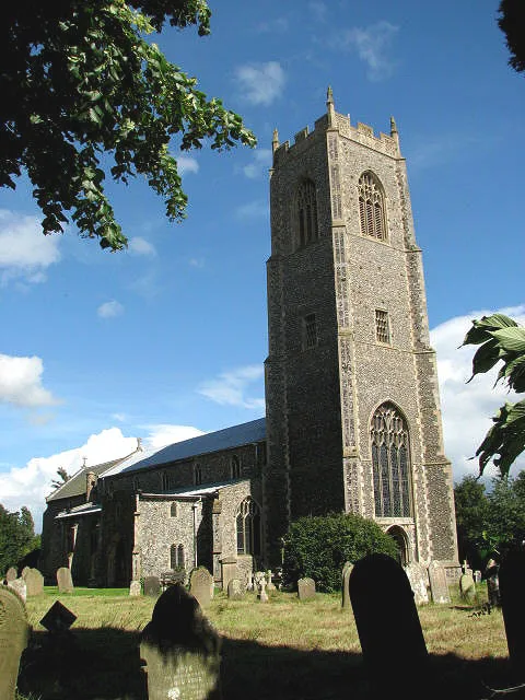 The church of SS Andrew &amp; Peter St Andrew's church is the largest in the area and it has one of the tallest towers in Norfolk; built during the 15th century on the site of an older Norman church it was extensively restored during the 19th century > 844353 - the box pews and the five-light east window date from that time, the windows contain 19th and 20th century glass. There are a few C16 bench ends > 844363 - 844370 and a restored rood screen, the panels of which depict twelve saints > 844361. The C15 octagonal font is unusual in that its panels are carved with scenes from the life of Christ > 844372 - 844374. On the walls several consecration crosses have survived > 844376. For more information see: http://www.norfolkchurches.co.uk/blofield/blofield.htm