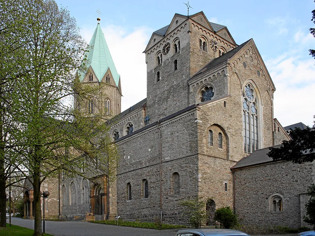 Essen-Werden, Germany. Roman-catholic church St. Ludgerus, basilica minor. Exterior from North-West.