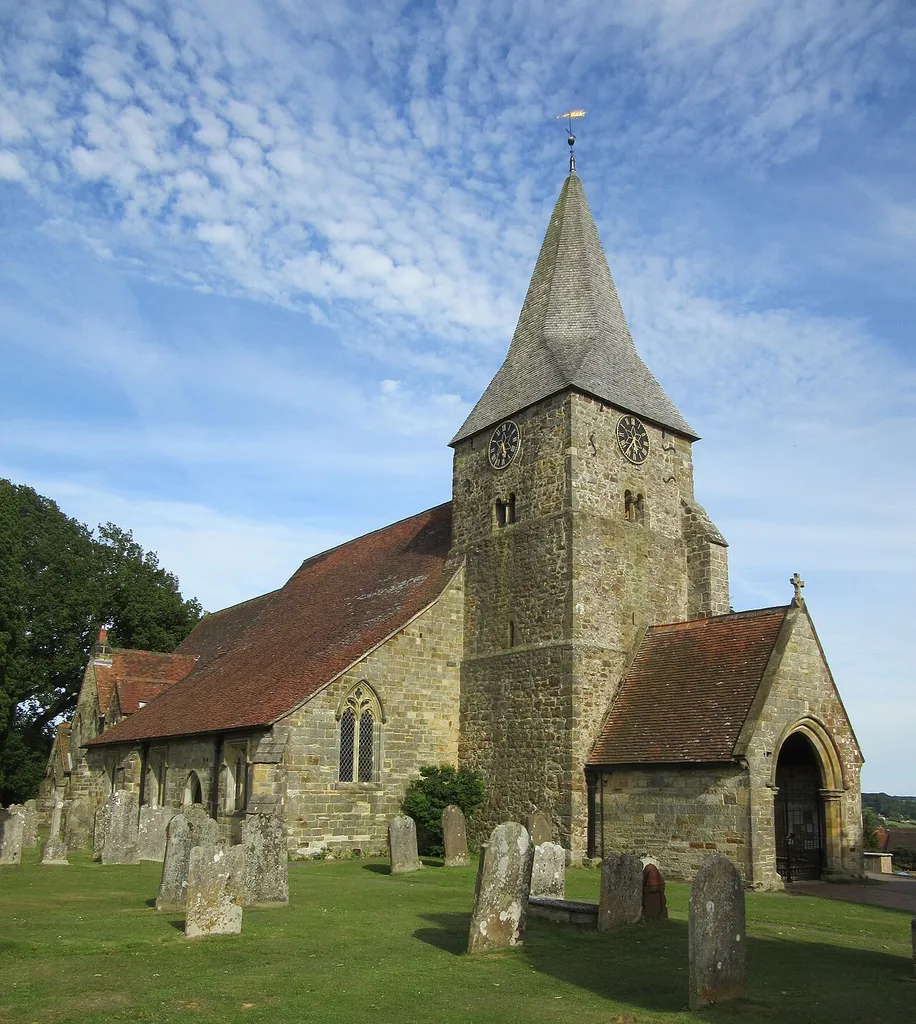 St Bartholomew's Church, High Street/School Hill, Burwash, District of Rother, East Sussex, England. The ancient parish church of the village of Burwash.
