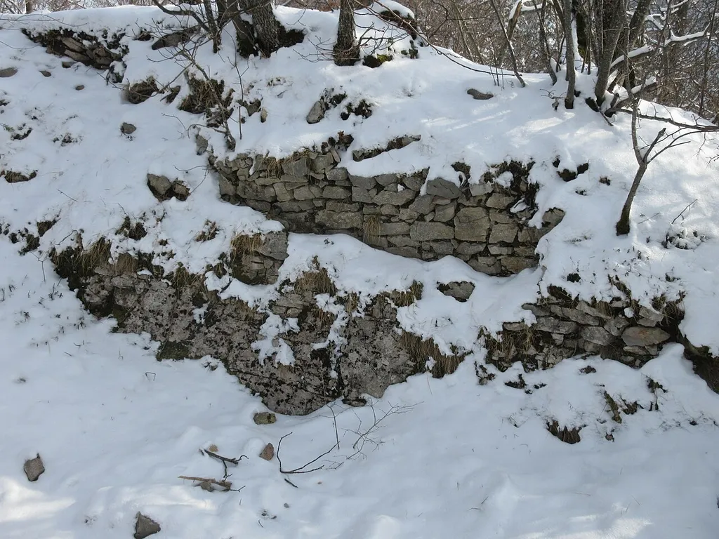 Wall remains of the ruin Wild-Eptingen Schanz (older ruin) near Eptingen BL. View from northwest.