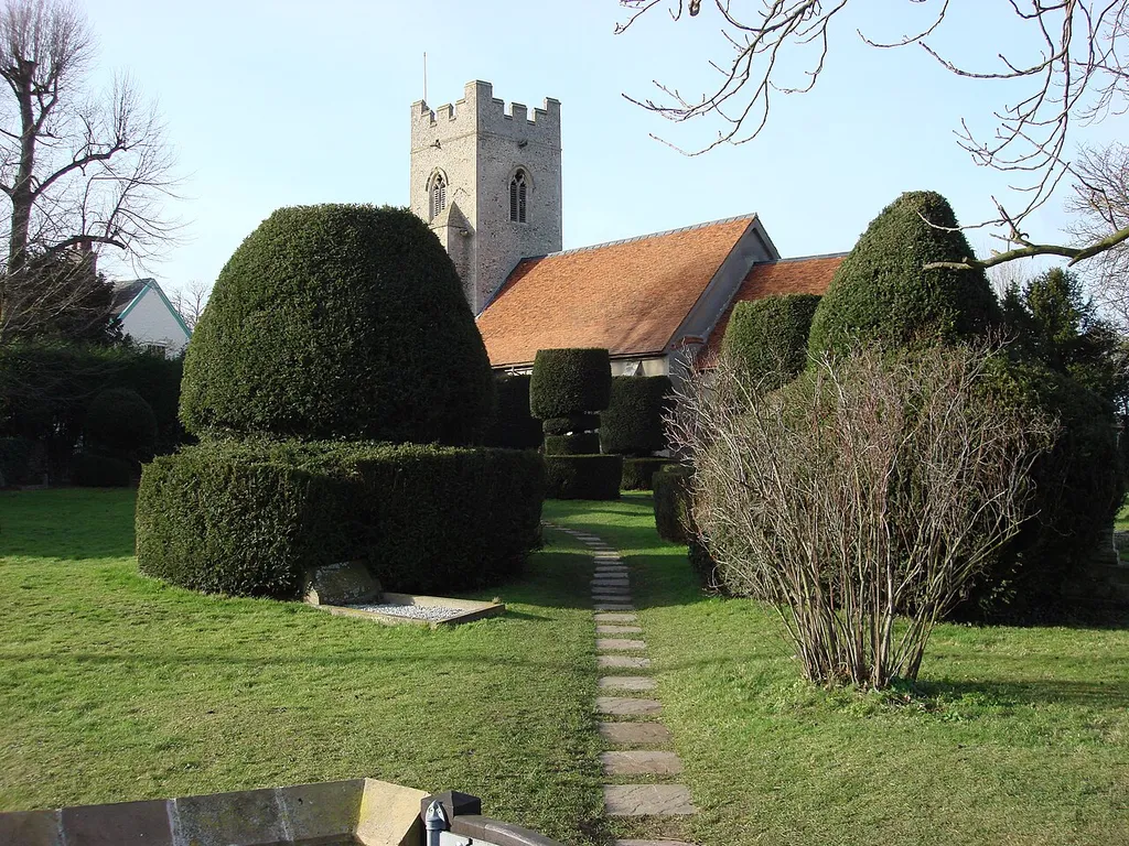 The dedication of this church is unknown. The topiary walk has been a feature here for many years. Borley is famous for the haunted rectory that stood opposite the church. The rectory was destroyed by a fire in 1939 and demolished in 1944 when, it is said, the ghosts moved across the road to this church, which dates back to Norman times.