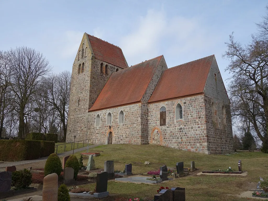South-eastern view of church in Dedelow, Prenzlau municipality, Uckermark district, Brandenburg state, Germany