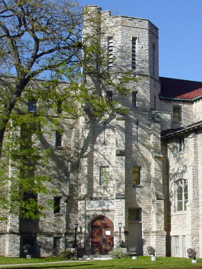 Photo of the front entrance to the old Masonic Temple in Appleton, WI, now the Outagamie County Historical Society's History Museum at the castle. It was listed on the National Register of Historic Places as the Masonic Template in 1985. It now hosts the Harry Houdini museum.