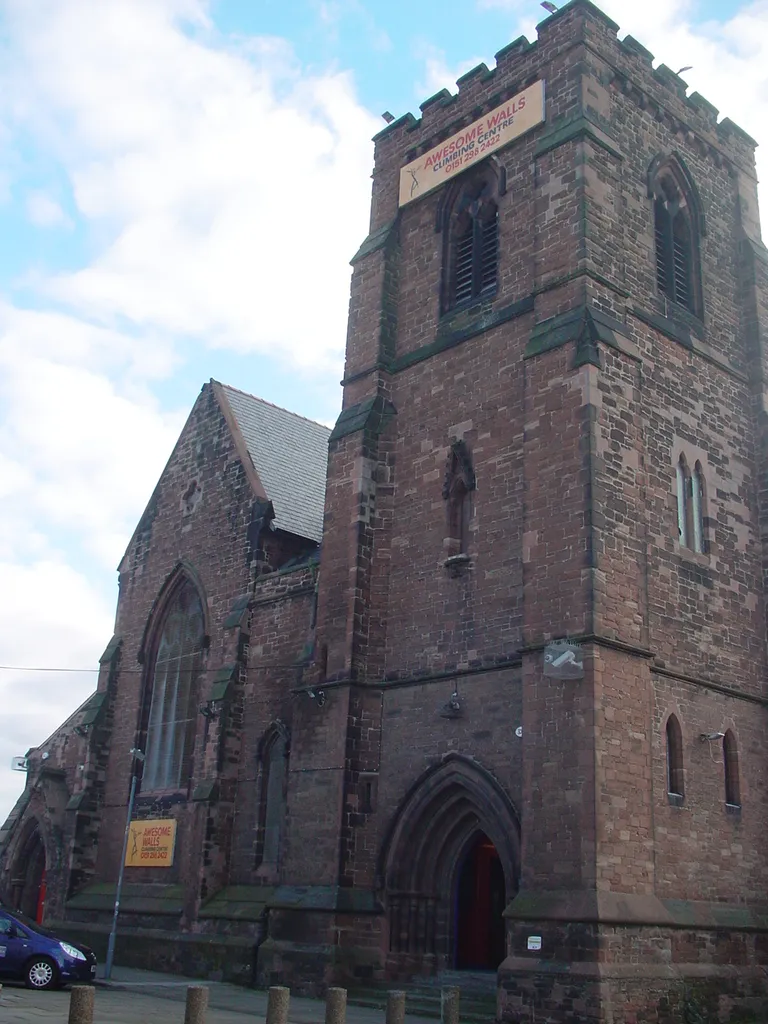 Former Roman Catholic church of St Alban, Athol Street, Liverpool, seen from the northwest. Now deconsecrated and converted into an indoor climbing centre.