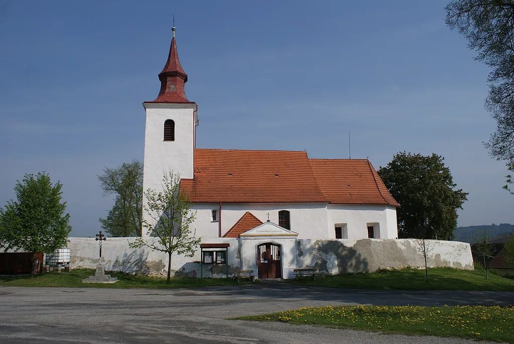 Heřmaň, a village in Písek district, Czech Republic. The village church.