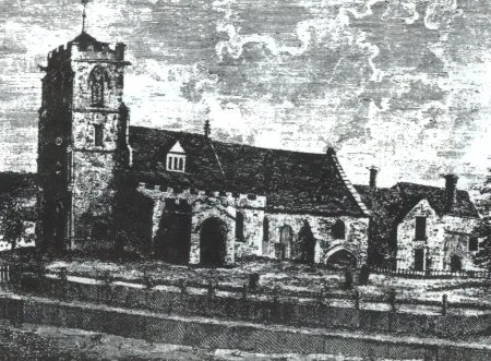 St. Mary's Church, Aldridge, England, depicted before 1800.