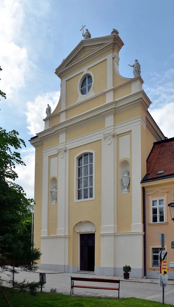 Catholic parish and pilgrimage church Maria Himmelfahrt (assumption) at Heiligenkreuz, Gutenbrunn, municipality of Herzogenburg. The church was built in 1755-78 and is protected as a cultural heritage monument.