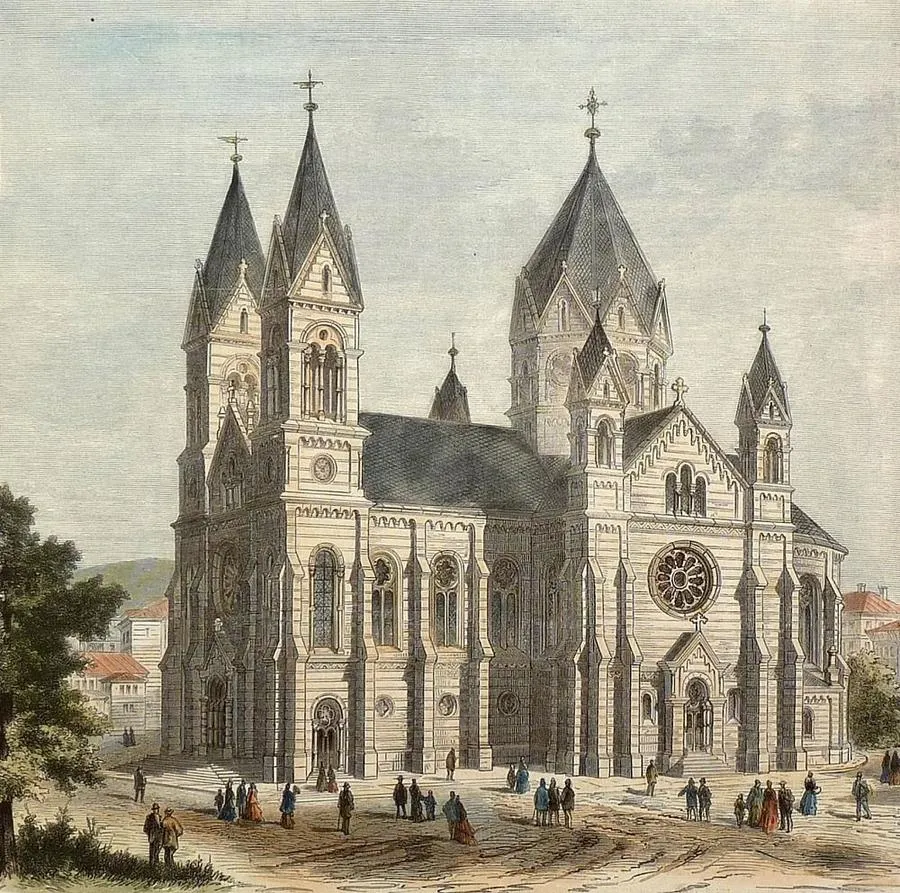Stuttgart. Die neue evangelische Garnisonskirche erbaut nach Plänen von Konrad Dollinger. wood engraving print.