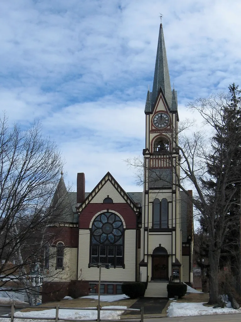 The United Baptist Church of Lakeport in Laconia, New Hampshire. The Late Victorian Gothic Revival church was built in 1891, and is on the National Register of Historic Places.