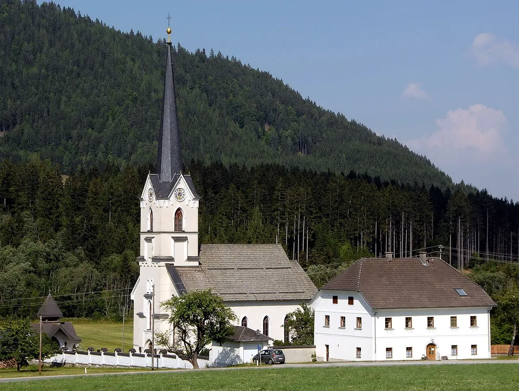 Lutheran parish church and rectory at Weissenbach, municipality Gnesau, district Feldkirchen, Carinthia, Austria, EU