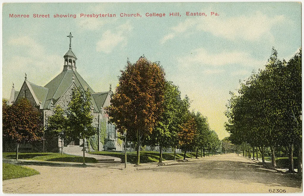 College Hill Presbyterian Church in Easton, Pennsylvania from a pre-1923 postcard From RG 428, Postcard Collection, Presbyterian Historical Society, Philadelphia, Pennsylvania.