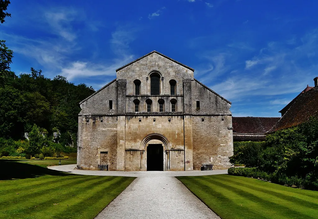 Facade of Fontenay Abbey Church, Marmagne, Département of Yonne, Region of Burgundy (now Burgundy-Franche-Comté), France