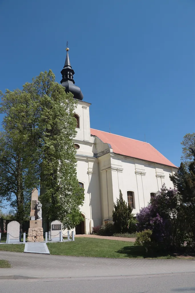 Overview of church of Saint John the Baptist in Lukov, Třebíč District.