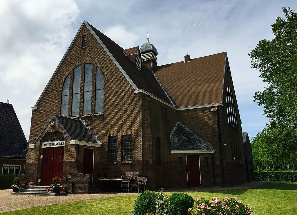 The exterior of the Nes Theaterchurch (Nes, Noardeast-Fryslân).
