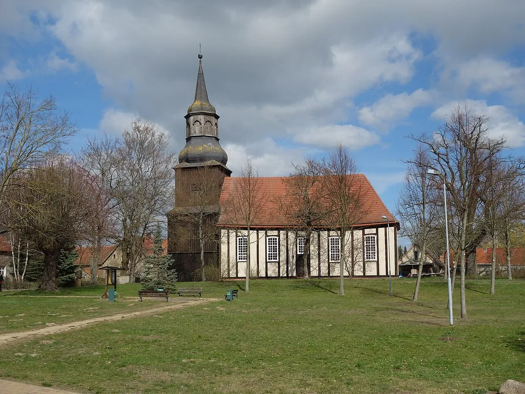 Southern view of the church in Karwesee, Fehrbellin municipality, Ostprignitz-Ruppin district, Brandenburg state, Germany.