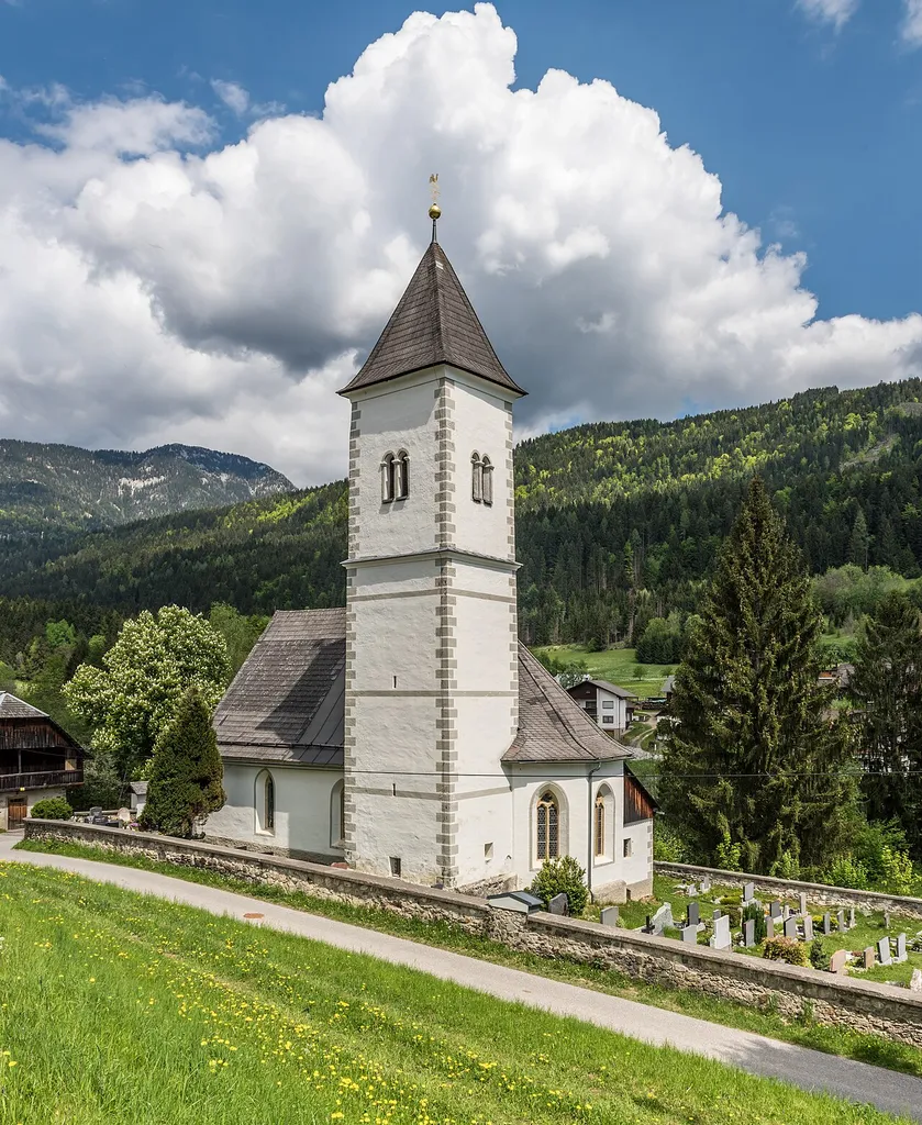 Roman Catholic subsidiary church Saint Nicholas and cemetery in Kerschdorf, market town Noetsch, district Villach Land, Carinthia, Austria, European Union