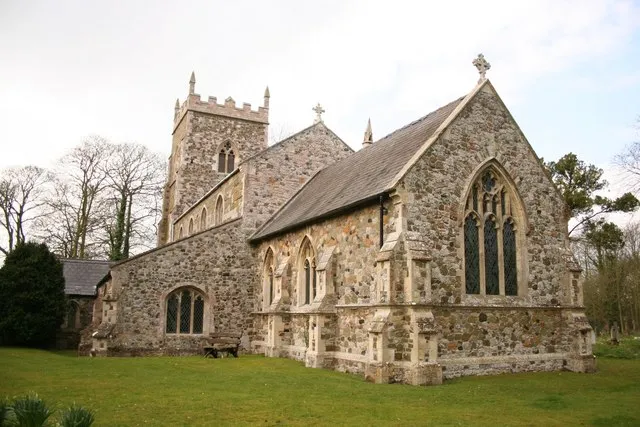 St.Helen's church Early Perpendicular, greenstone church much restored by S.S.Teulon 1864-7