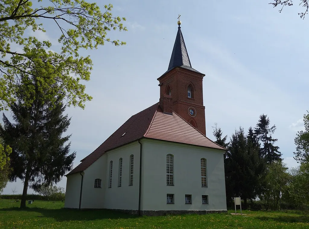 Northern view of church in Haage, Mühlenberge municipality, Havelland district, Brandenburg state, Germany.