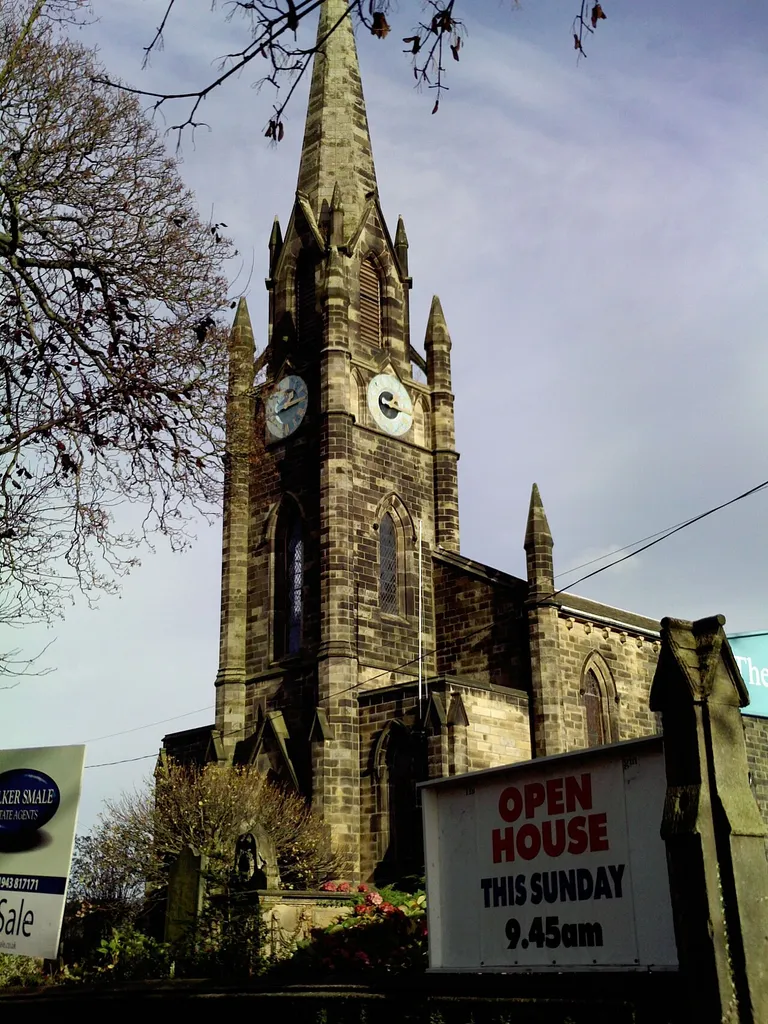 St Mary's parish church, Burley in Wharfedale, West Yorkshire, seen from the southwest on a Saturday in November 2009.