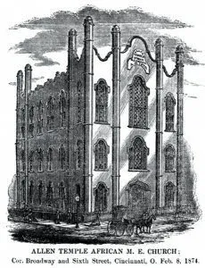 19th-century print of Allen Temple AME church in Cincinnati, Ohio, USA, originally Bene Israel Synagogue
